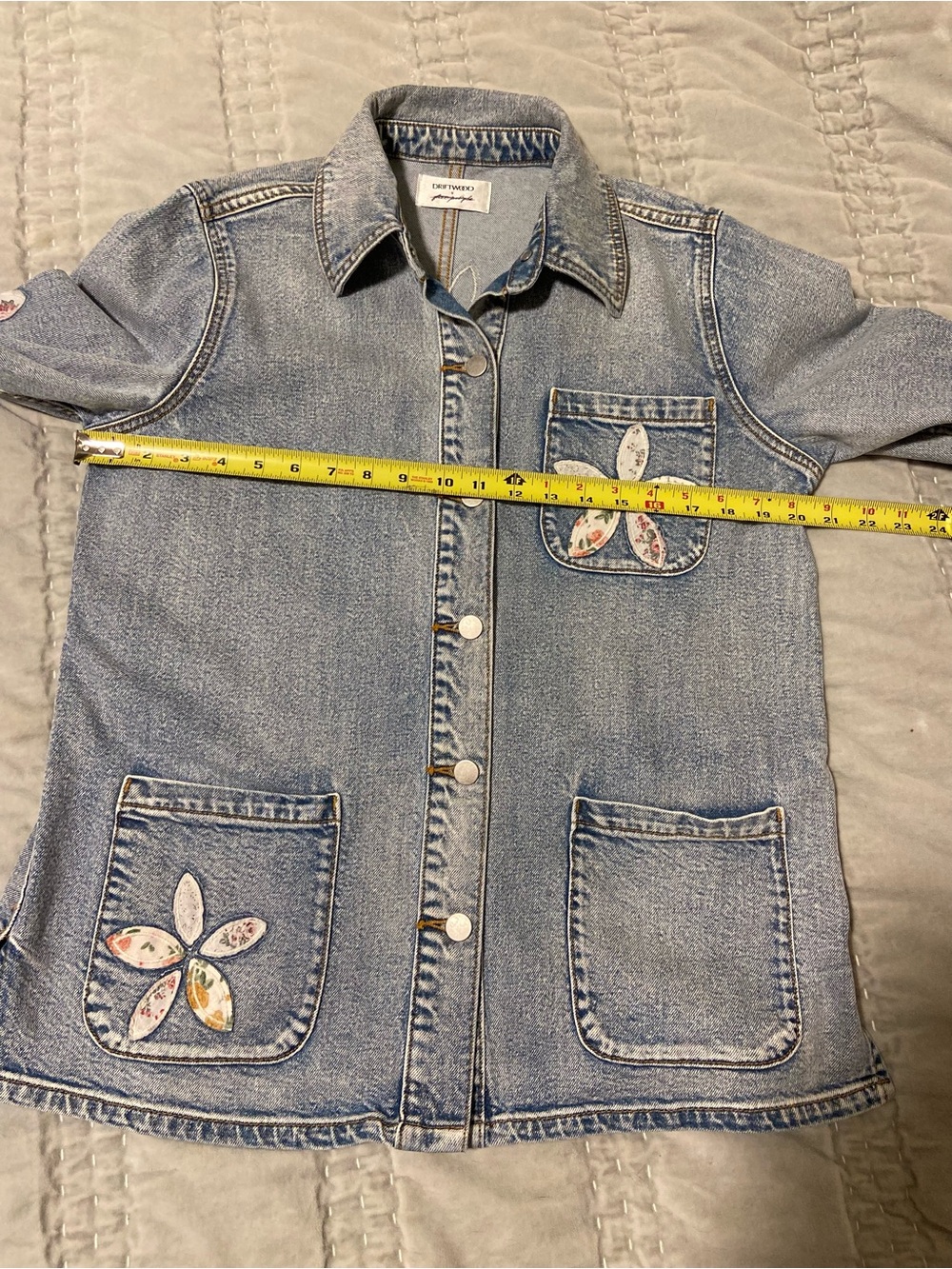 Free People x Driftwood Denim Shabby Chic Jacket Floral Patchwork Rustic Boho S - Picture 13 of 16